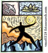 Man, sun, flower and bird Man, sun, flower and bird