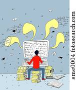 autor, digitando, ligado, a, computador