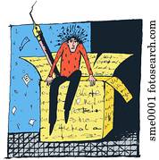 homem, pensando, exterior, de, caixa