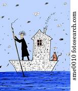 um, autor, velejando, um, bote, feito, de, palavras