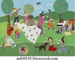 people having a big picnic