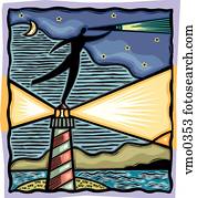standing on a lighthouse and looking through a telescope standing on a lighthouse and looking through a telescope