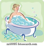 A woman soaking in a bubble bath