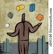 um, homem, juggling, diferente, formas