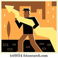 mann, halten, ein, pfeil, dass, gleichfalls, oben zeigen