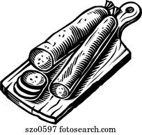 A drawing of Pepperoni sausages on a cutting board A drawing of Pepperoni sausages on a cutting board