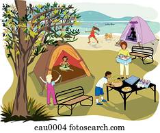 An illustration of a family outing on a campground