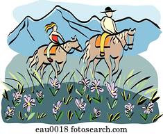 ένα, ζευγάρι, horseriding, μέσα, ο, αγρός, από, ο, επαρχία