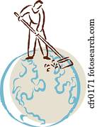 um, homem, varrendo, terra