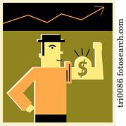 A man flexing his dollar muscle as the graph rises