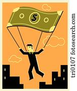 Man using a money parachute
