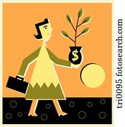 Woman holding a money plant