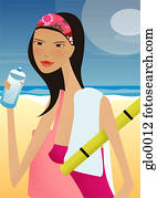 A woman drinking a bottle of water at the beach A woman drinking a bottle of water at the beach