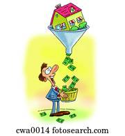 A house turning into dollars collected by a happy man