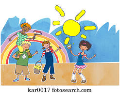 crianças, quadro, um, arco íris