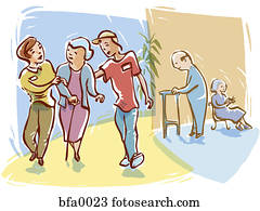 Hospital volunteers escorting an elderly woman