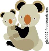 A mother and child pair of koala bears A mother and child pair of koala bears
