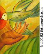 um, ilustração, de, um, passe segurar, um, pomba