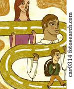 mann frau, halten aufwärts, a, straße, für, a, junge, gehen, auf