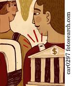 Two teenage boys, one wearing a backpack in the shape of a bank