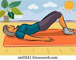 An elderly woman stretching her back doing a yoga pose