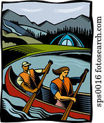 A couple canoeing in a river