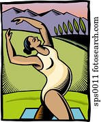 A pregnant woman doing a stretching exercise