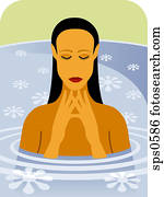 een, vrouw ontspannend, in, een, pool