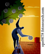 A man putting money into a house