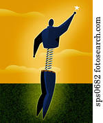 um, homem, ligado, um, primavera, alcançar, um, estrela