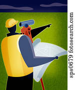 A builder looking at a site and holding house plans