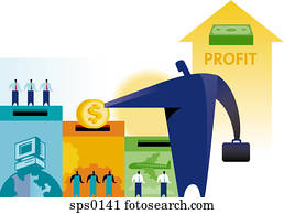 A businessman putting his profit into a slot for blue collar workers