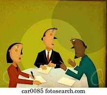 Three business people having a discussion