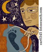 A man using calipers to measure a footprint on the earth