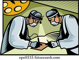 Two surgeons performing surgery on a piece of paper