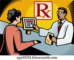 um, farmacêutico, explicando, um, prescrição, para, um, cliente