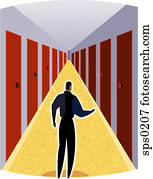 A man deciding which door to go through A man deciding which door to go through