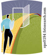 A man going through an open door A man going through an open door