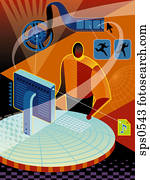 A man using a computer for multimedia entertainment