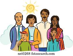 retrato, de, un, familia, de, tres generaciones