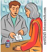 a, apotheker, erklären, über, hormon, ersatz, therapeutisches, medikation, to, a, frau