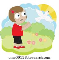 um, menina, soltar, um, pomba