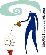 A person nurturing and water a small plant