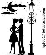 silhouette, dēļ, la, kupeja, hugging, mazāk, noteiktais artikuls, klīst bez mērķa