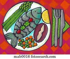 A plate of fish and vegetables A plate of fish and vegetables