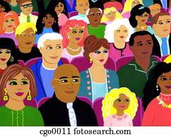 A painting of a multi ethnic audience A painting of a multi ethnic audience