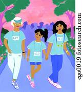 Three generations of women at a mother-daughter walkathon