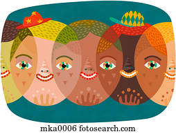 Multi-racial faces blending into one another