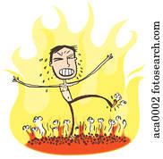 um, andar homem, ligado, carvões quentes