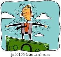 Illustration of a man balancing on money 